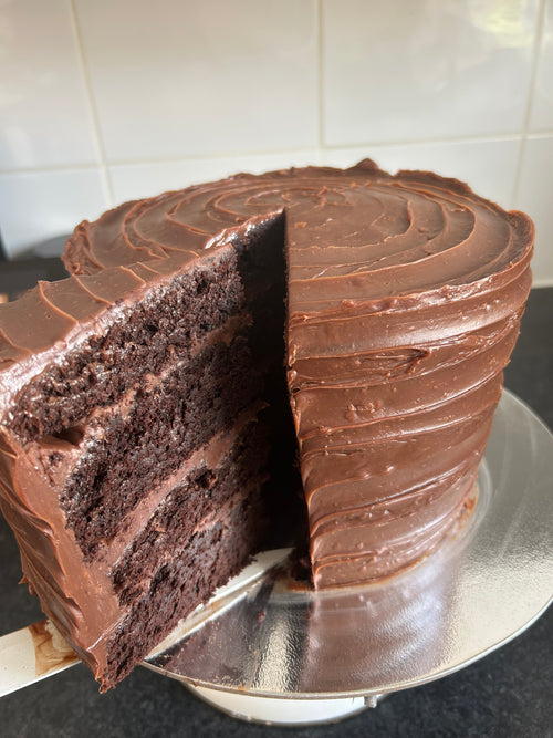 Mega chocolate fudge cake slice