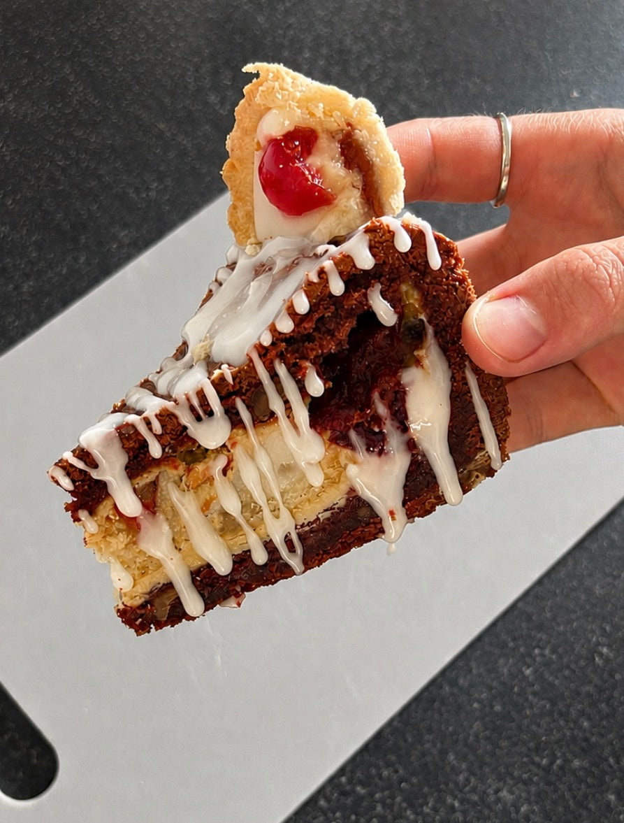 Cherry Bakewell and red velvet cookie pie slices